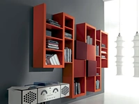 Libreria Side 17 in laccato opaco arancio, prugna e mattone di Fimar