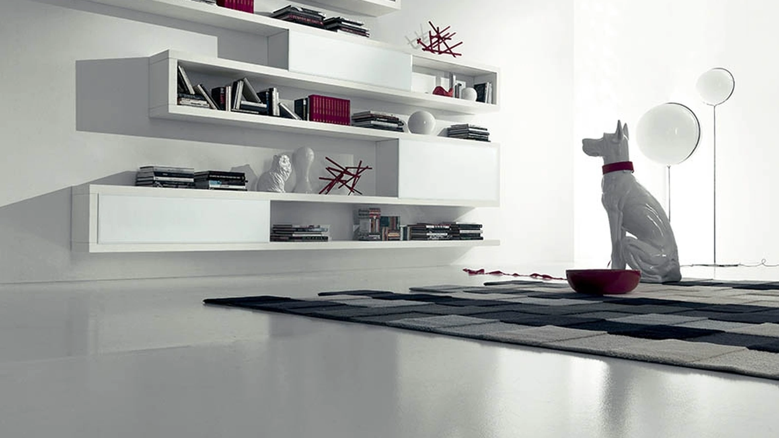 Libreria sospesa in rovere laccato inverno con ante scorrevoli in vetro satinato laccato Bianco Side 18 di Fimar