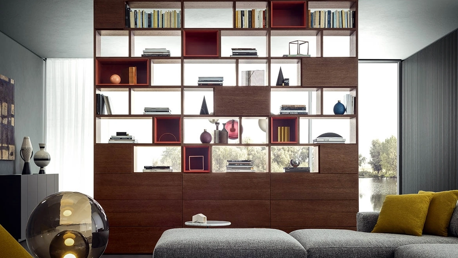 Libreria Spazioteca Bifacciale finitura Canaletto di Pianca