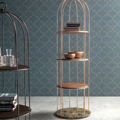Libreria freestanding Tweet in metallo con ripiani in legno massello e base in marmo di Tonin Casa