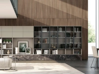 Libreria a muro componibile Vega Day 01 in laccato opaco e cristallo di Spagnol Mobili