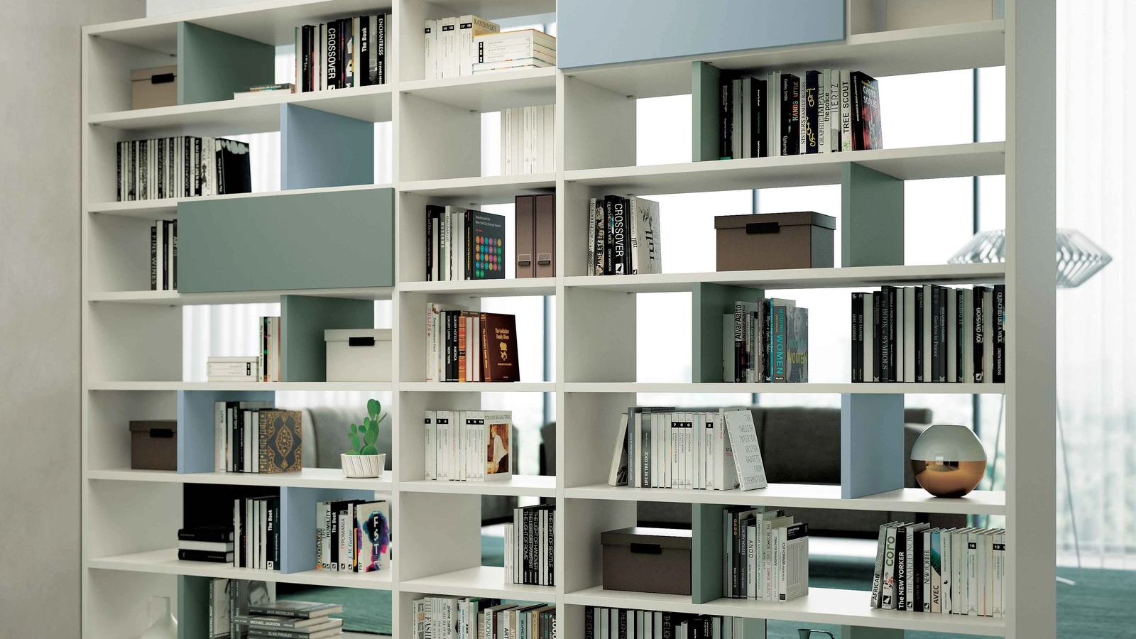 Libreria bifacciale divisoria componibile Vega Day Passante in laccato opaco di Spagnol Mobili