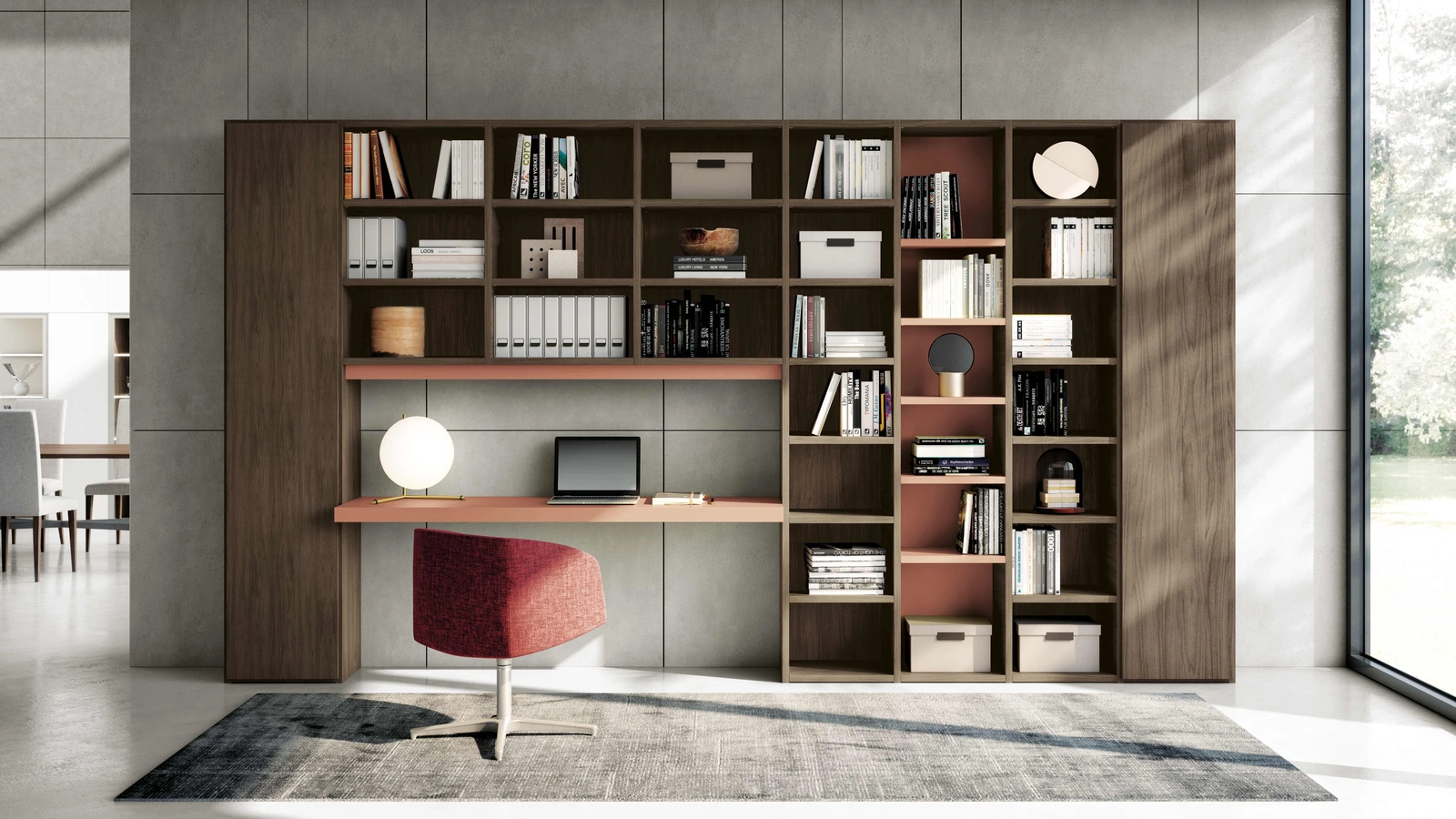 Libreria a muro Vega Day Ponte in melaminico e laccato di Spagnol Mobili