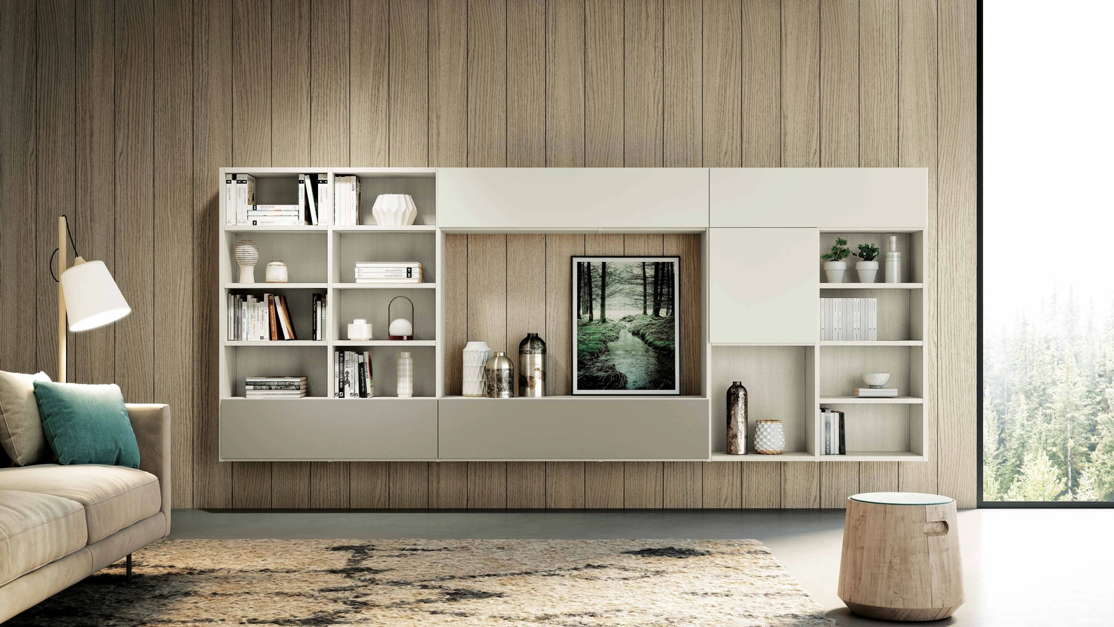 Libreria a muro Vega Day sospeso in laccato opaco di Spagnol Mobili