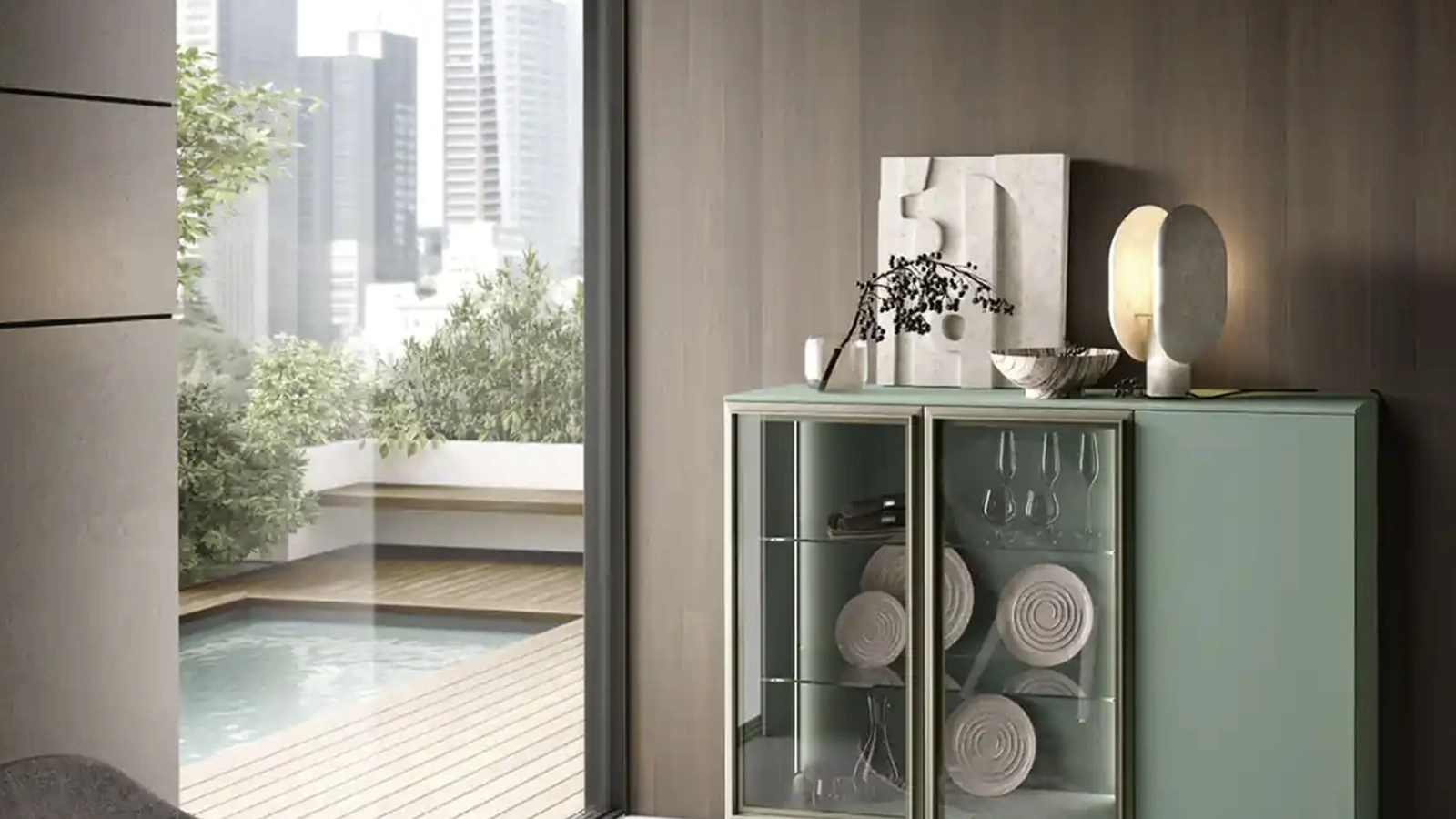 Madia Kosmos KM312 in laccato e vetro di Moretti Compact Giorno Notte