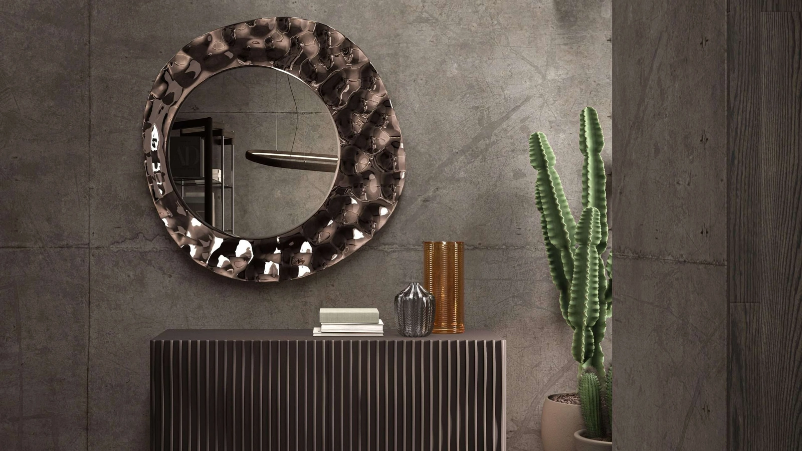 Madia Onda con ante in legno ondulato di Ozzio