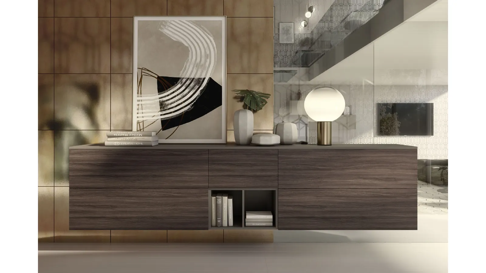 Madia sospesa In finitura olmo dark grey Supreme Ingrid di S75