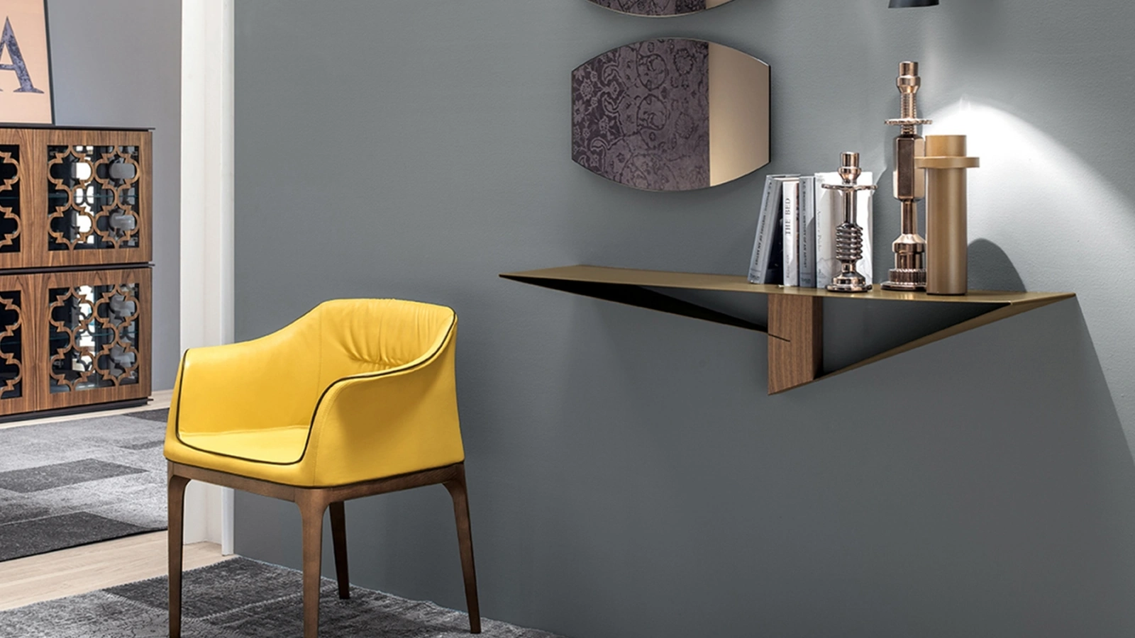 Mobile ingresso Consolle Albatros con top in metallo e inserto in legno massello di Tonin Casa