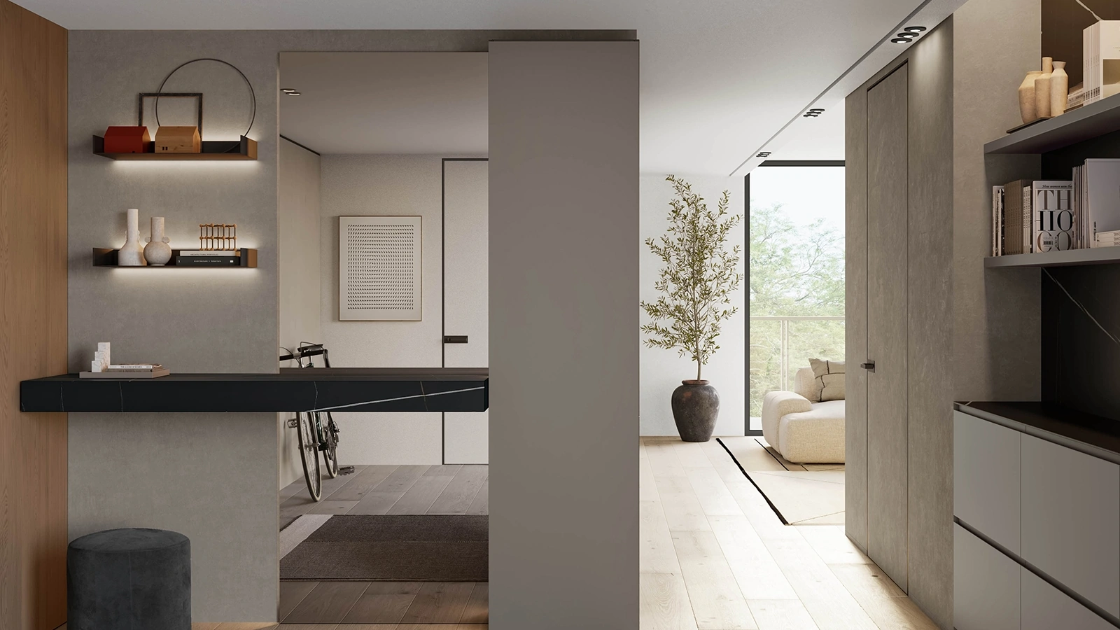 Mobile ingresso Gola Up composizione 6 in laccato con piano in gres di Birex