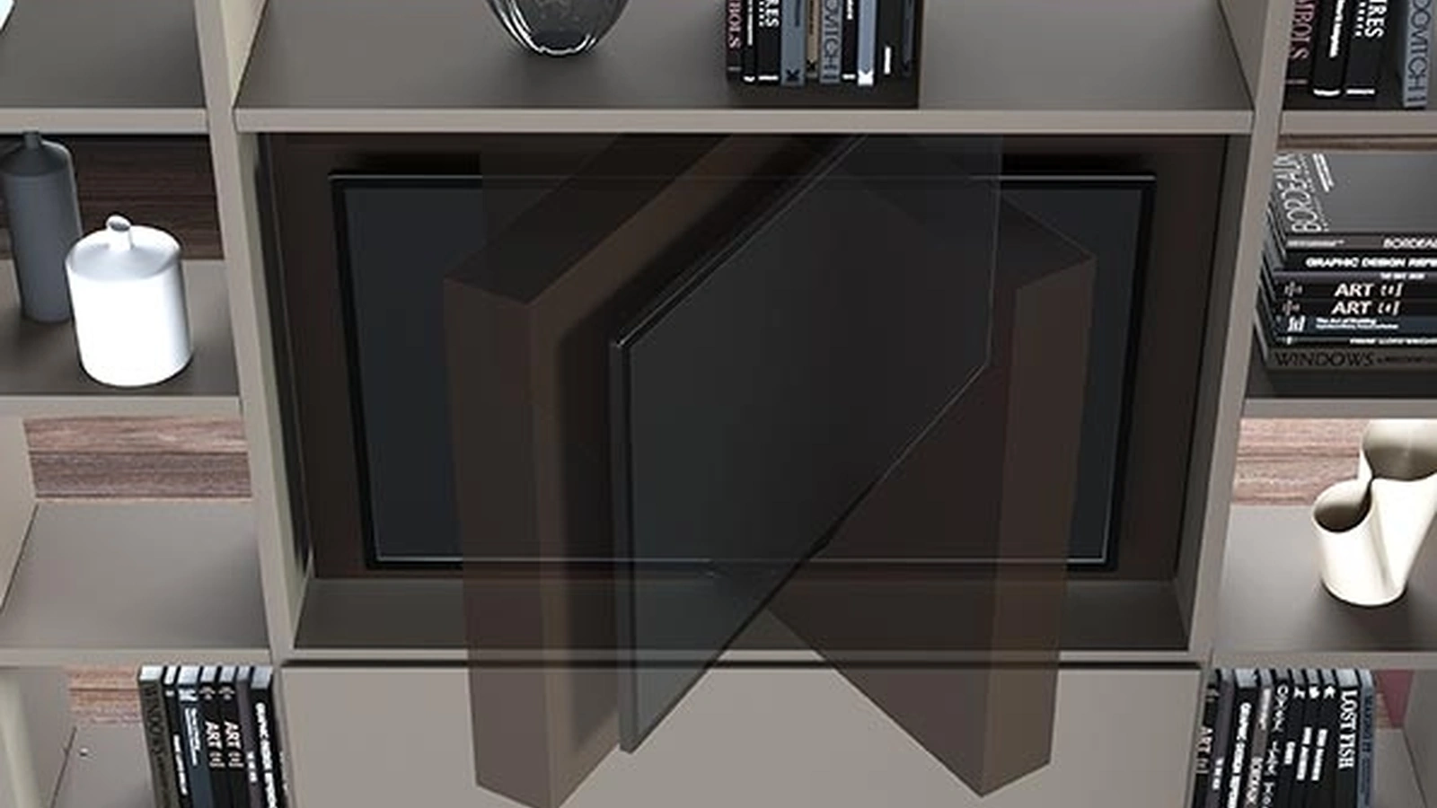 Mobile Porta Tv Revolving integrato nel sistema giorno di Astor Mobili