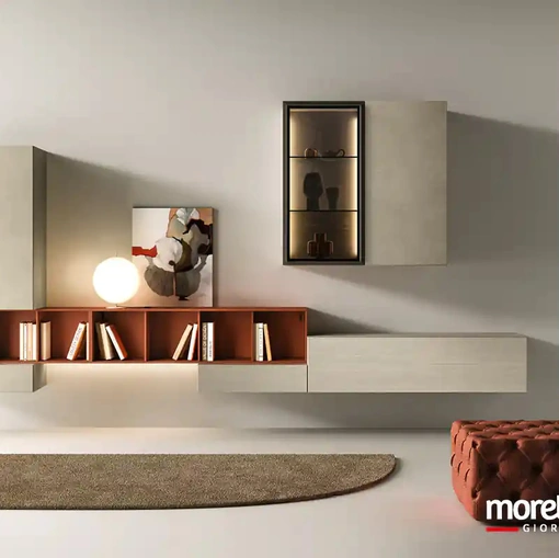 Parete Attrezzata sospesa Kosmos KC118 di Moretti Compact Giorno Notte