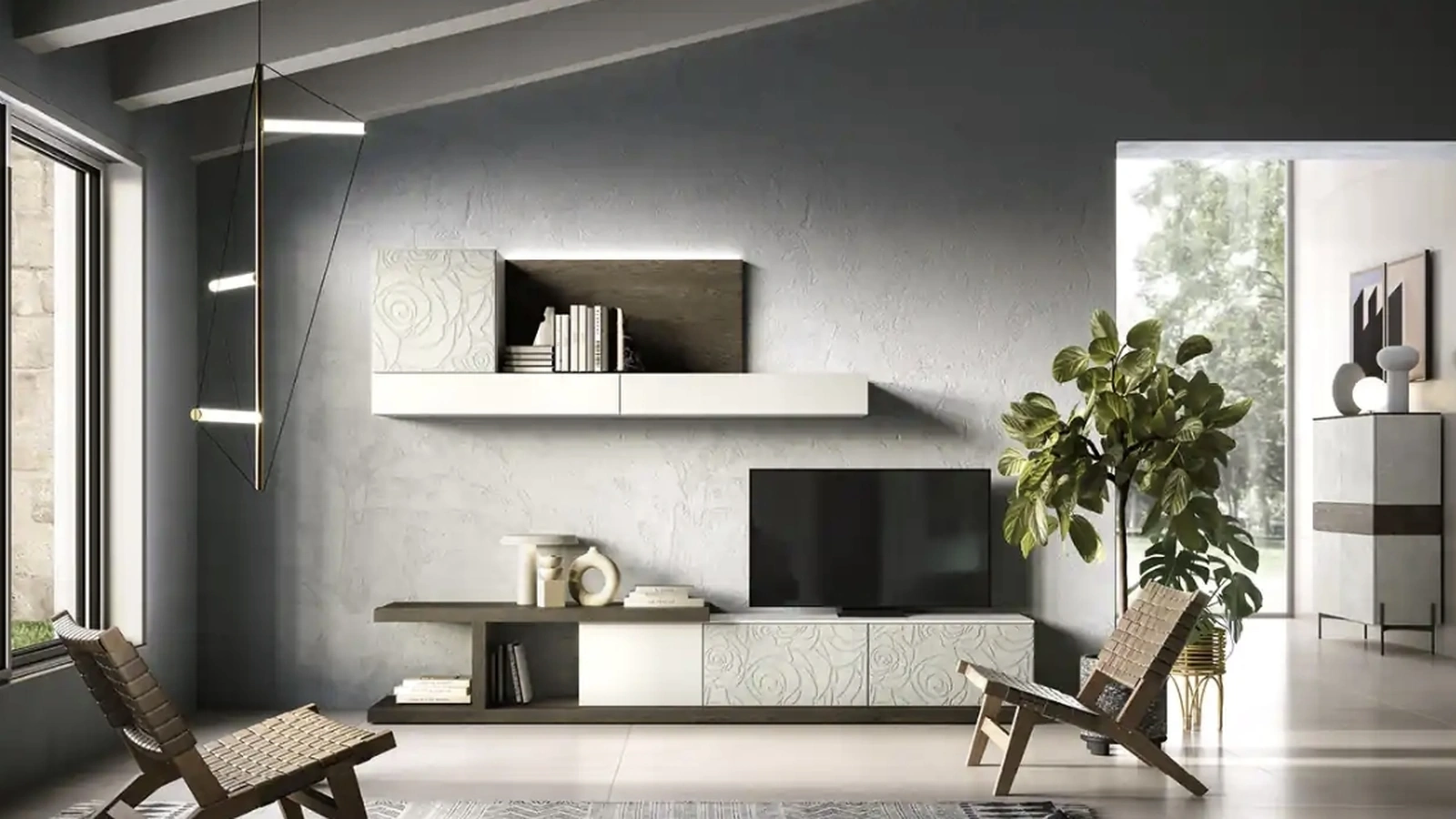 Parete Attrezzata Kosmos KC131 in nobilitato e legno di Moretti Compact Giorno Notte