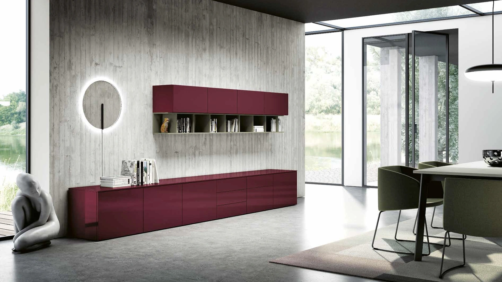 Parete Attrezzata Living 828 in laccato lucido di Spagnol Mobili