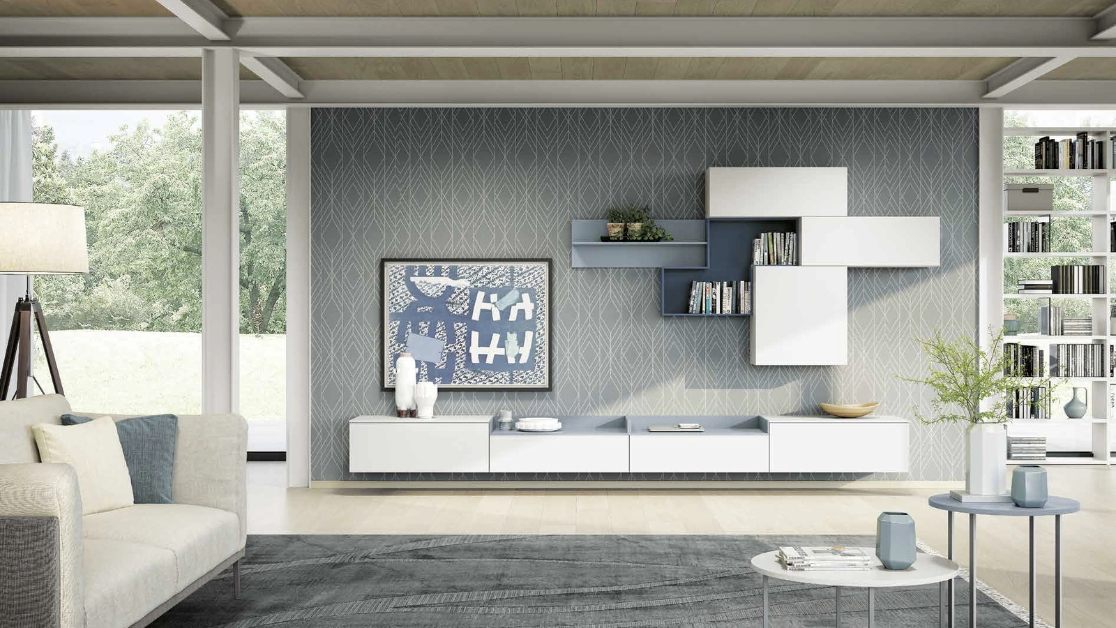 Parete Attrezzata sospesa Living 849 in laccato opaco di Spagnol Mobili