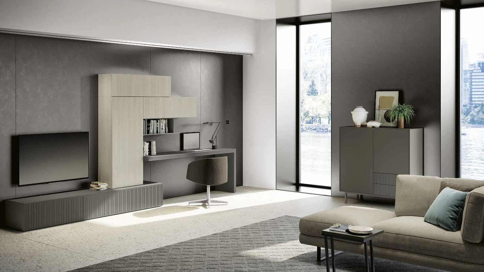 Parete Attrezzata in melaminico con scrivania Living 850 di Spagnol Mobili