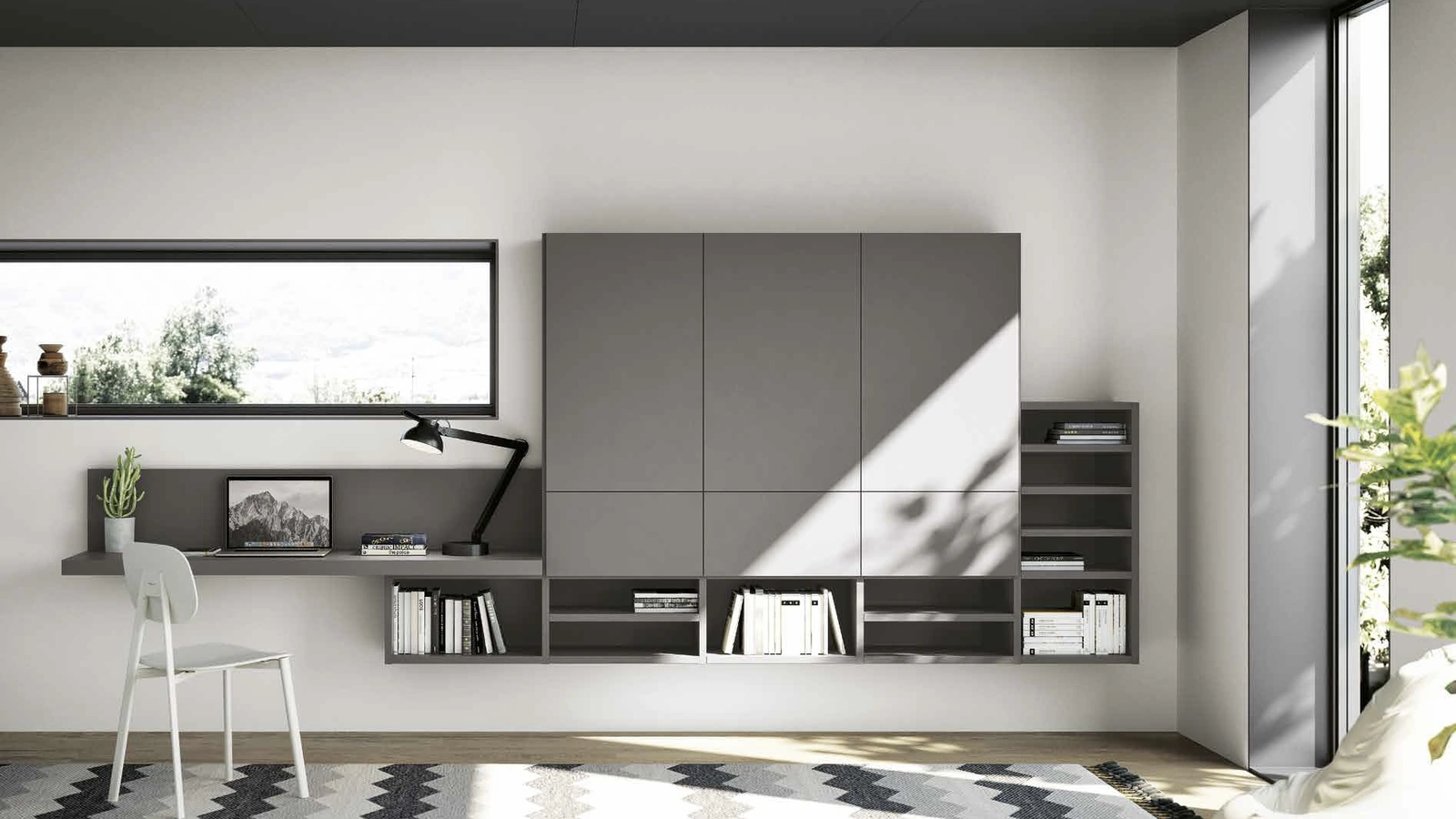 Parete Attrezzata sospesa in laccato opaco con scrivania Living 851 di Spagnol Mobili