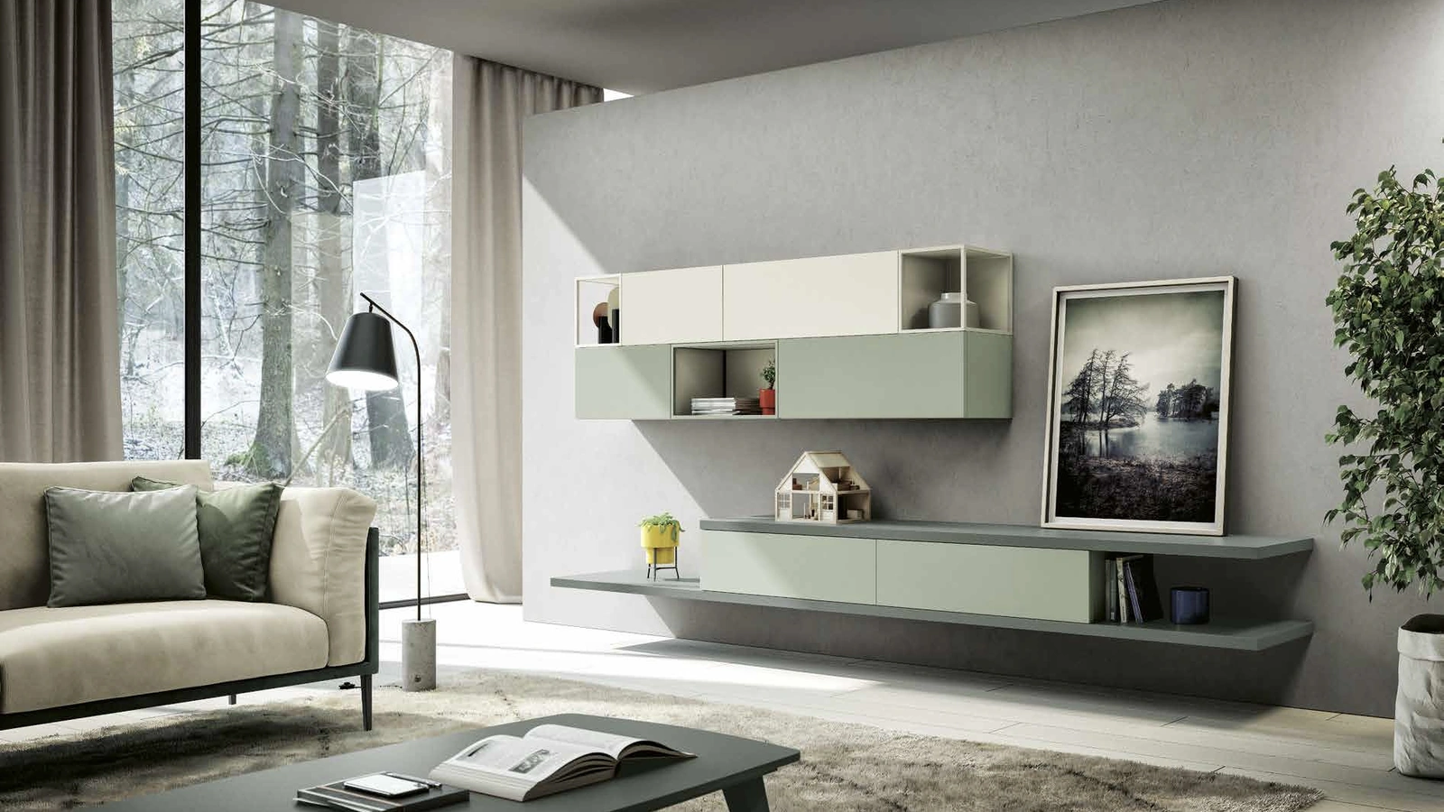 Parete Attrezzata sospesa Living 857 in laccato opaco di Spagnol Mobili