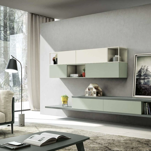 Parete Attrezzata sospesa Living 857 in laccato opaco di Spagnol Mobili