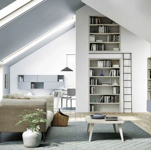 Parete Attrezzata sospesa Nordic in melaminico e laccato di Spagnol Mobili