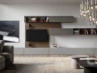 Parete Attrezzata Rebel Living 01 in laccato opaco, legno, vetro e ferro di Fimar