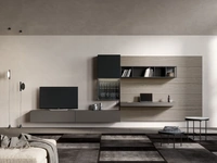 Parete Attrezzata Rebel Living 02 in laccato opaco, legno e vetro di Fimar