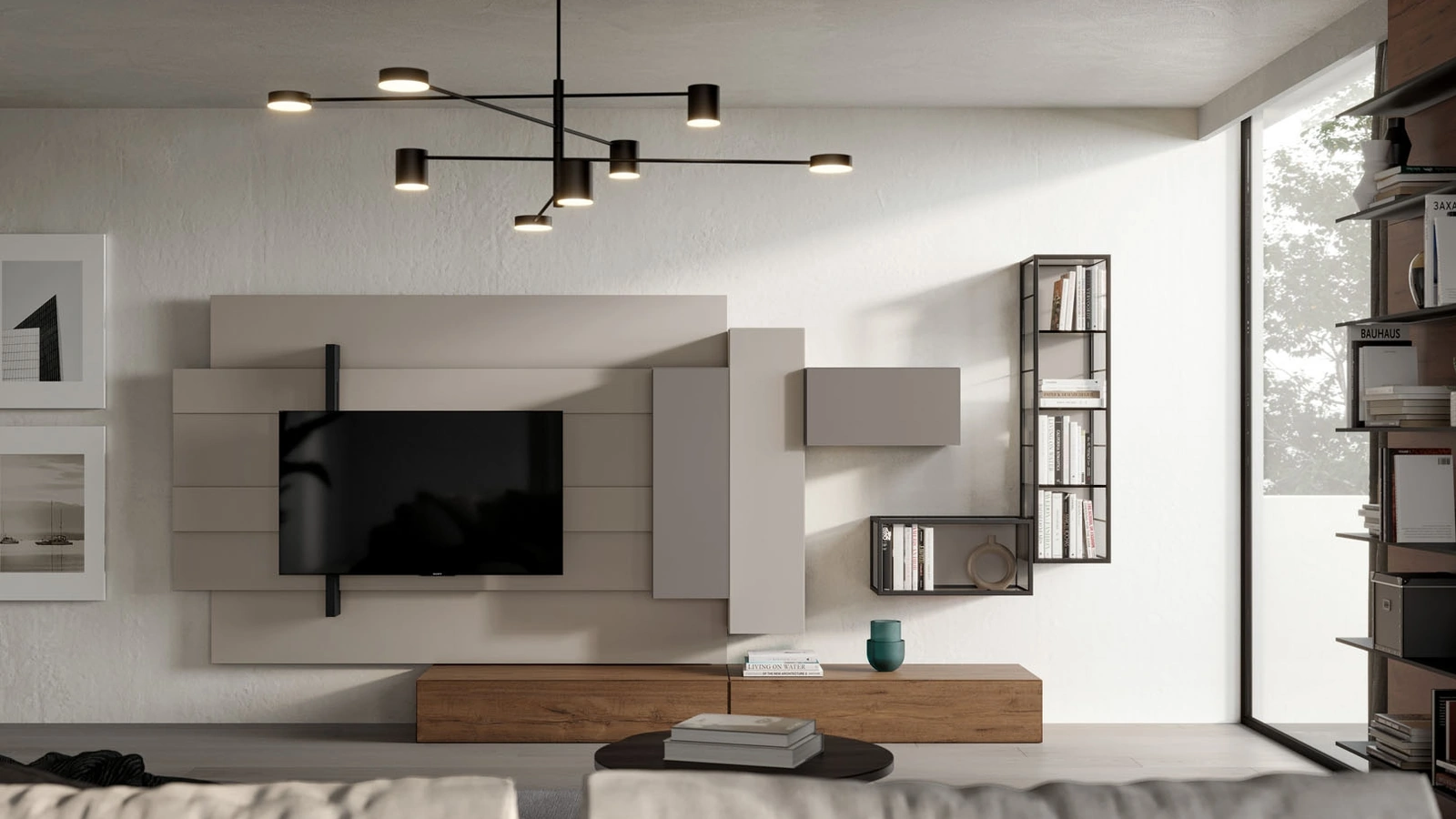 Parete Attrezzata Rebel Living 07 in laccato opaco e legno di Fimar