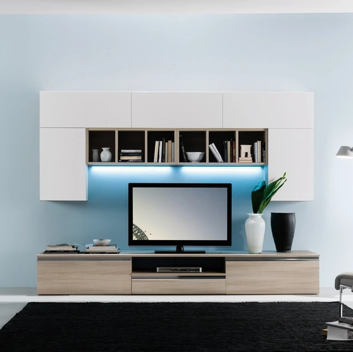 Parete Attrezzata finitura bianco opaco e olmo light Spot Irma 01 di S75