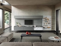 Parete Attrezzata Skyline Relation above and below in laccato Grigio e HPL marble Calacatta di Astor Mobili