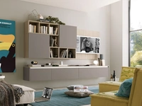 Parete Attrezzata sospesa nelle finiture grigio Londra e olmo light Soft Futura 03 di S75