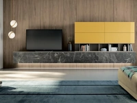 Parete Attrezzata sospesa Living 807 in laccato opaco e Nero Marquinia di Spagnol Mobili