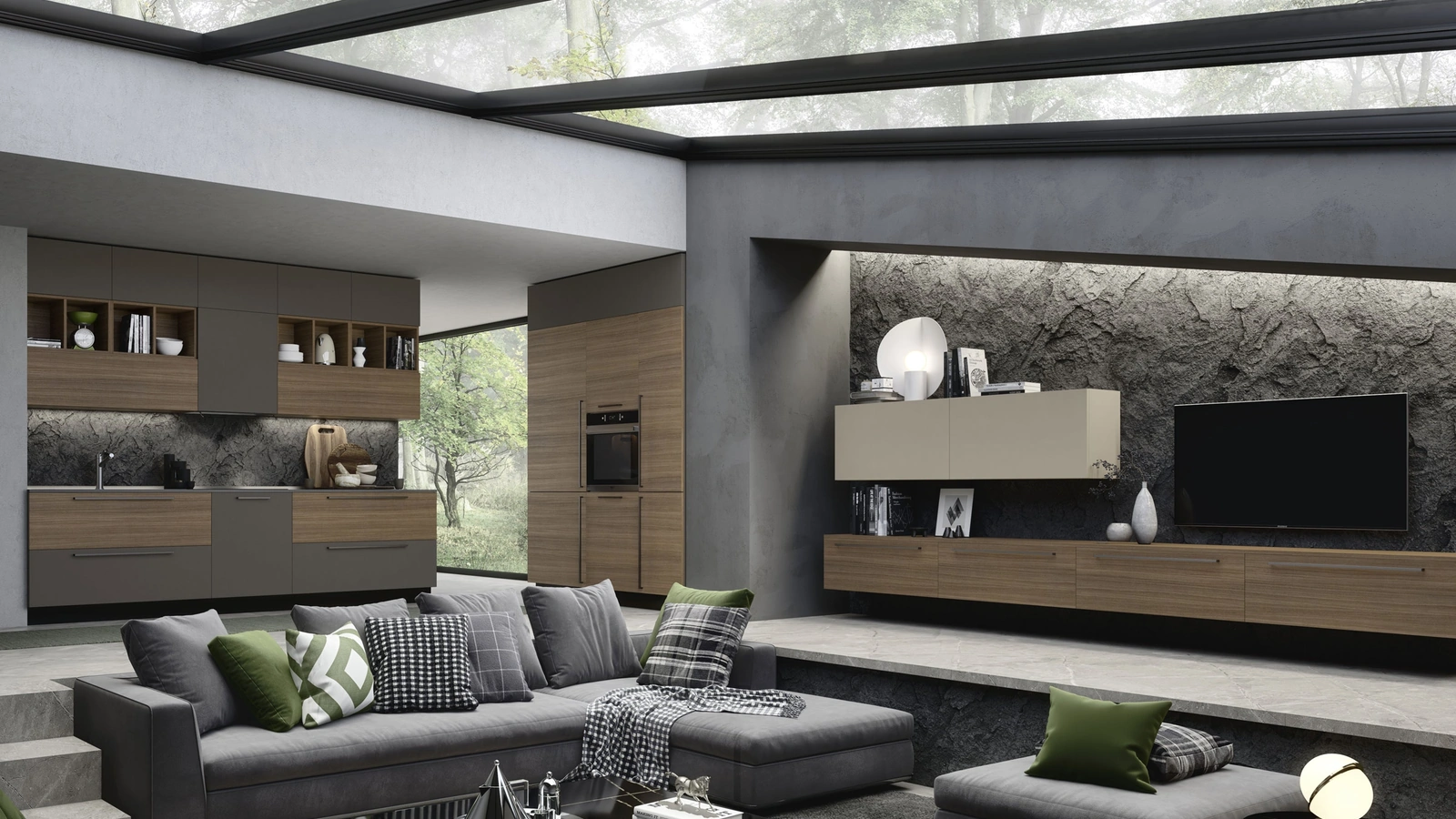 Parete Attrezzata sospesa in finitura eucalipto e beige Spot Chloè 02 di S75