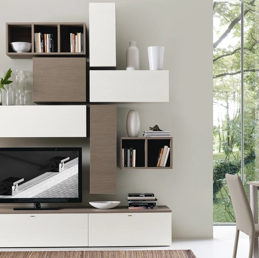 Parete Attrezzata Spot Cindy 04 finitura rovere ontario e bianco di S75