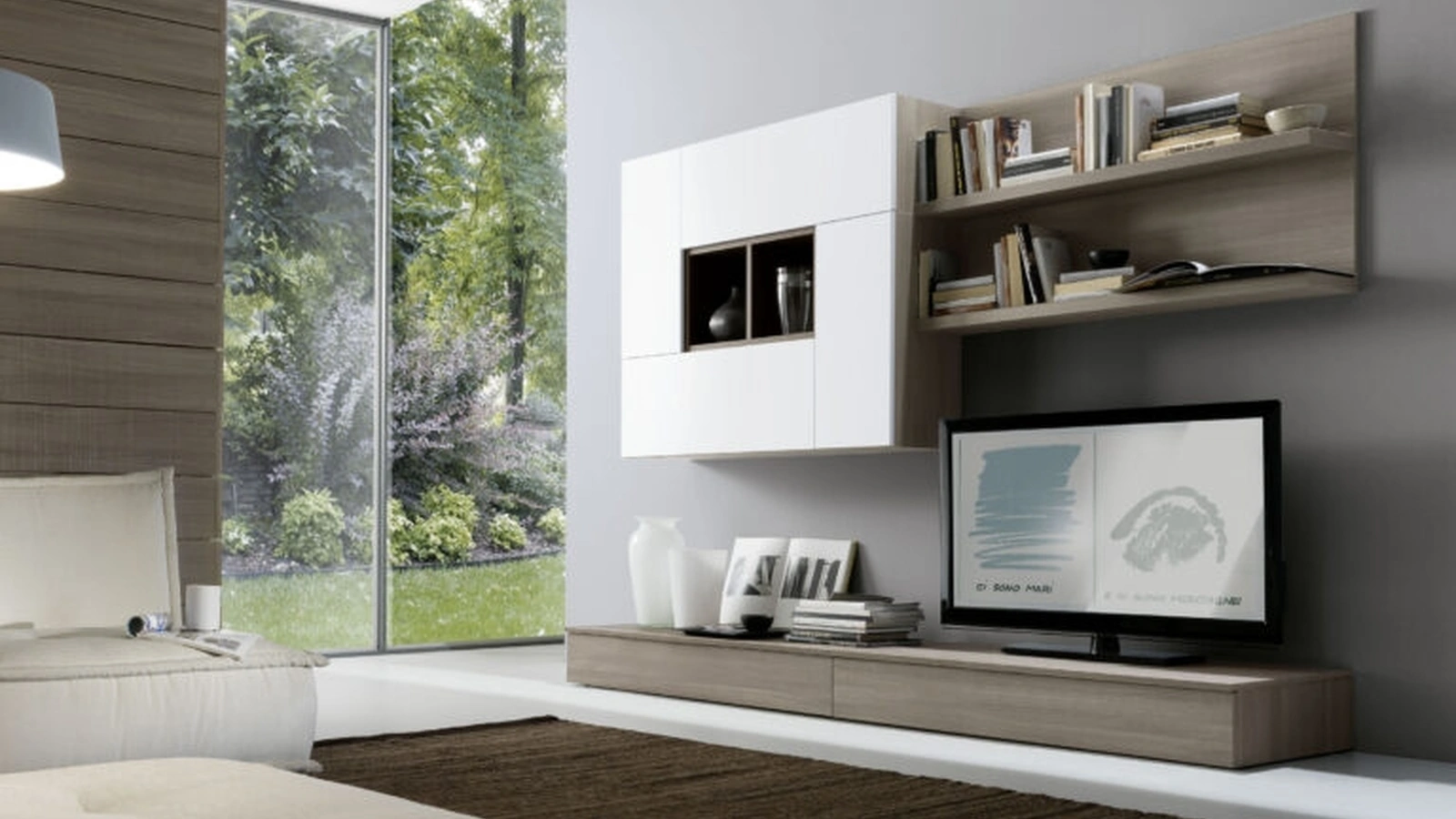 Parete Attrezzata Spot Irma 06 finitura olmo brown e bianco di S75