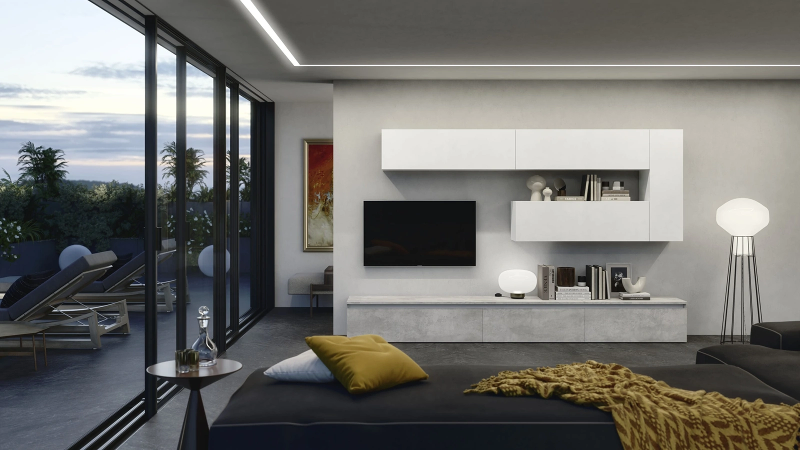 Parete Attrezzata in melaminico cemento grigio e bianco Supreme City 01 di S75