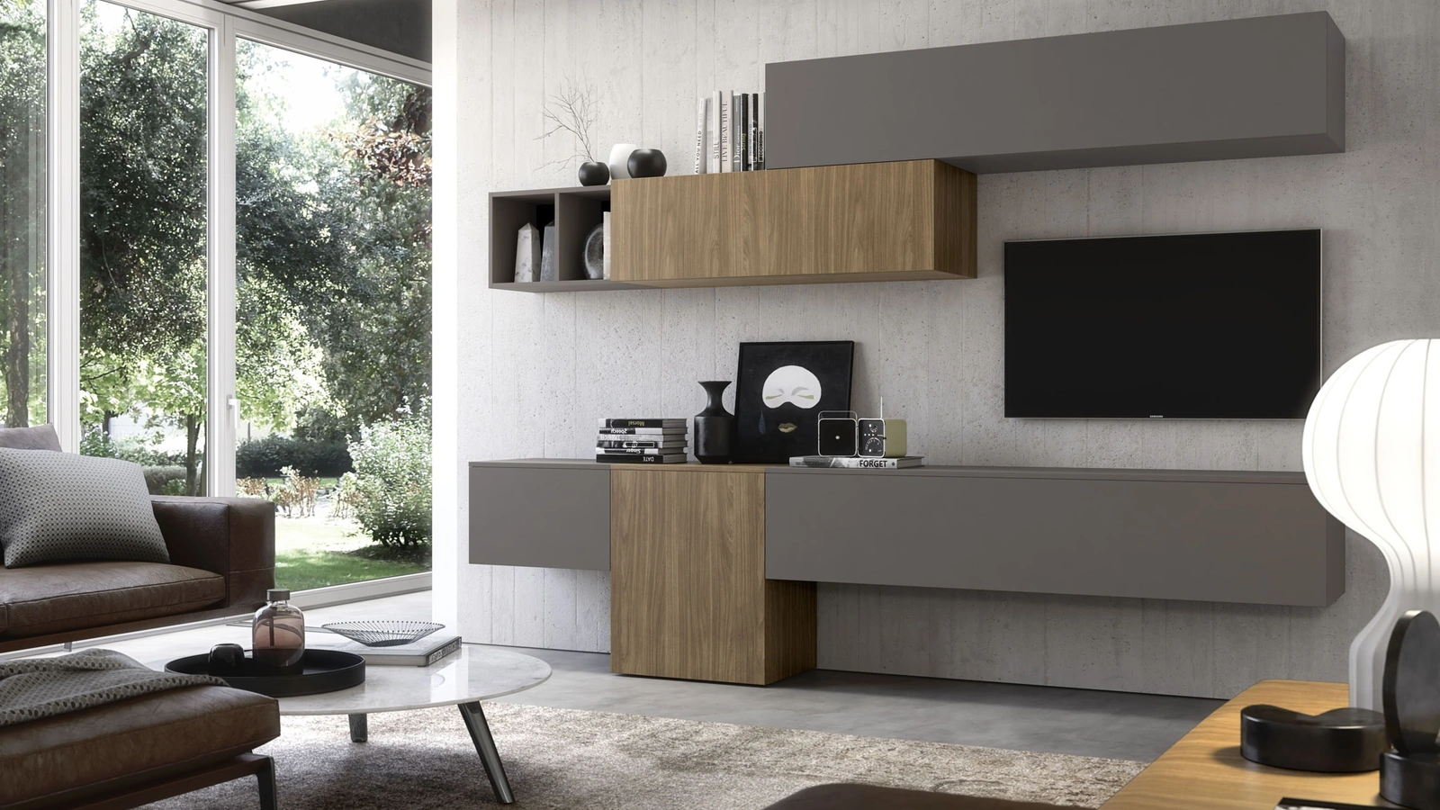 Parete Attrezzata in finitura grey e noce Supreme Ingrid Noce 02 di S75