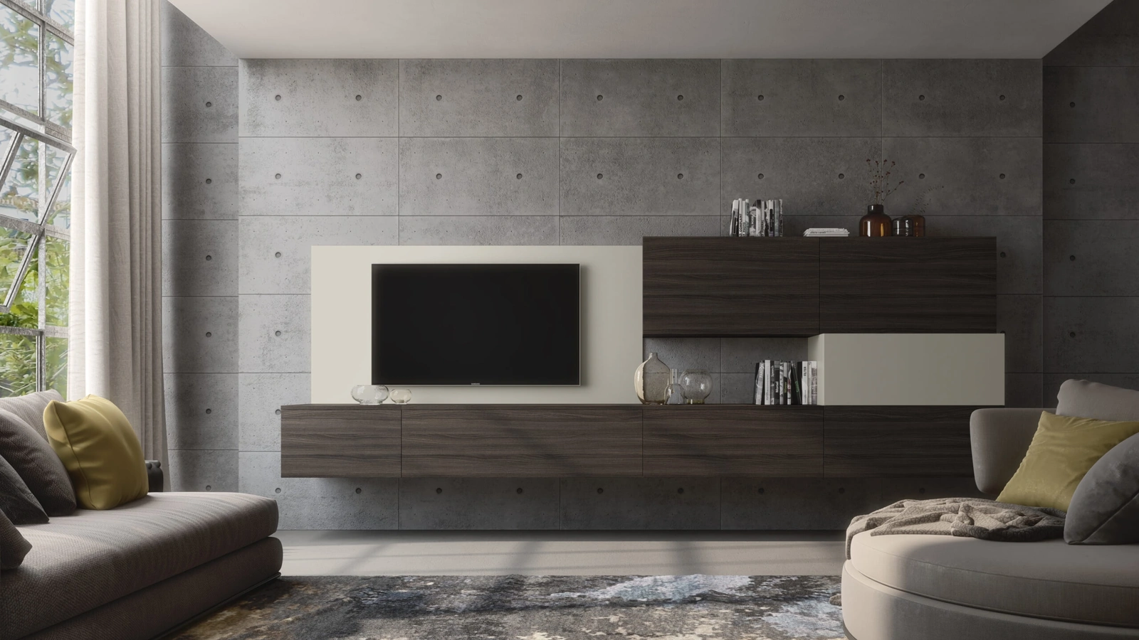 Parete Attrezzata sospesa Supreme Ingrid Olmo dark 01 di S75