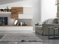 Parete Attrezzata Atlante UNIT AT129 in materico nodato chiaro e materico opaco bianco gesso di Tomasella