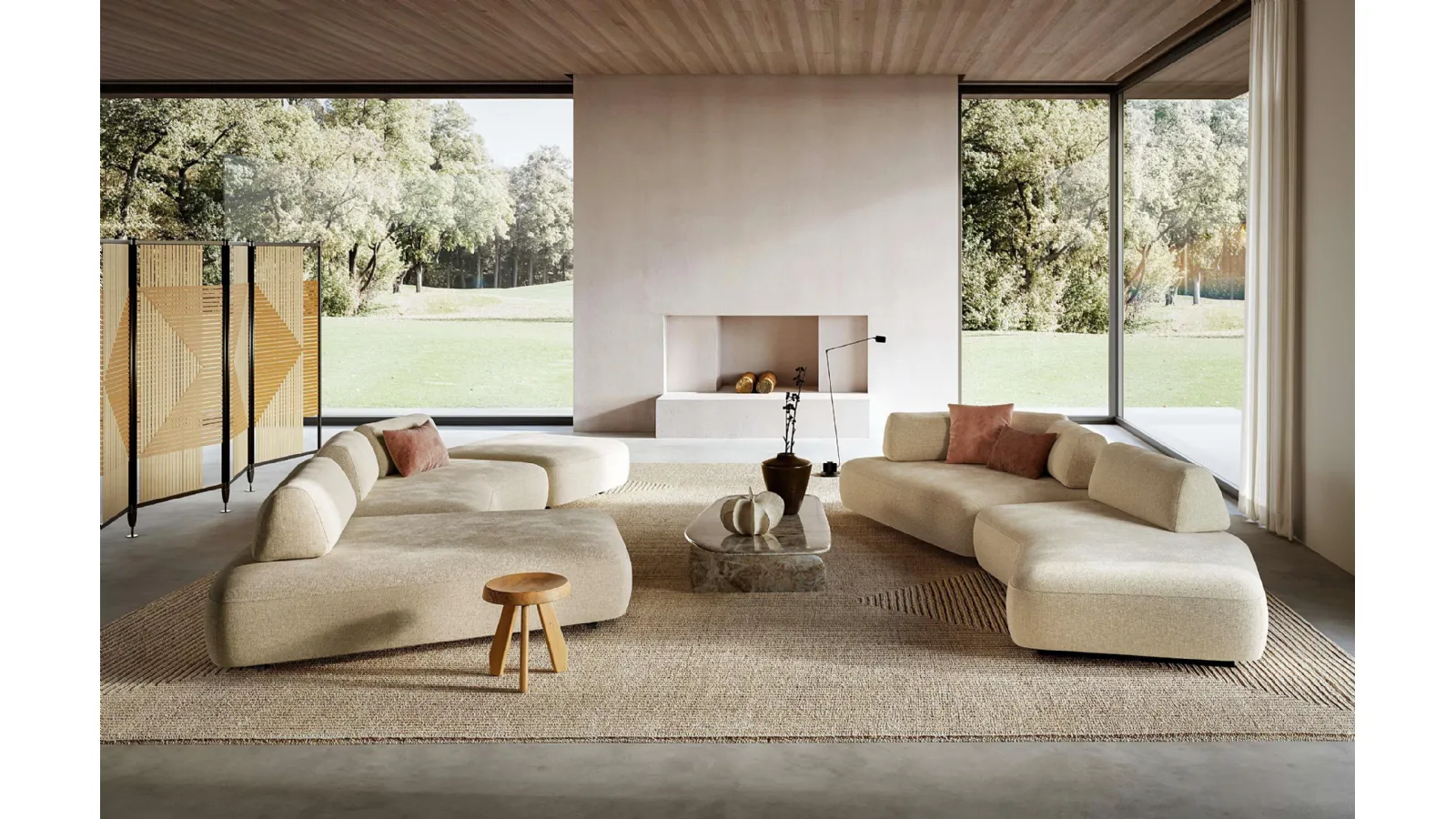 Salotto in tessuto Capriccio con penisola e lineare di Le Comfort