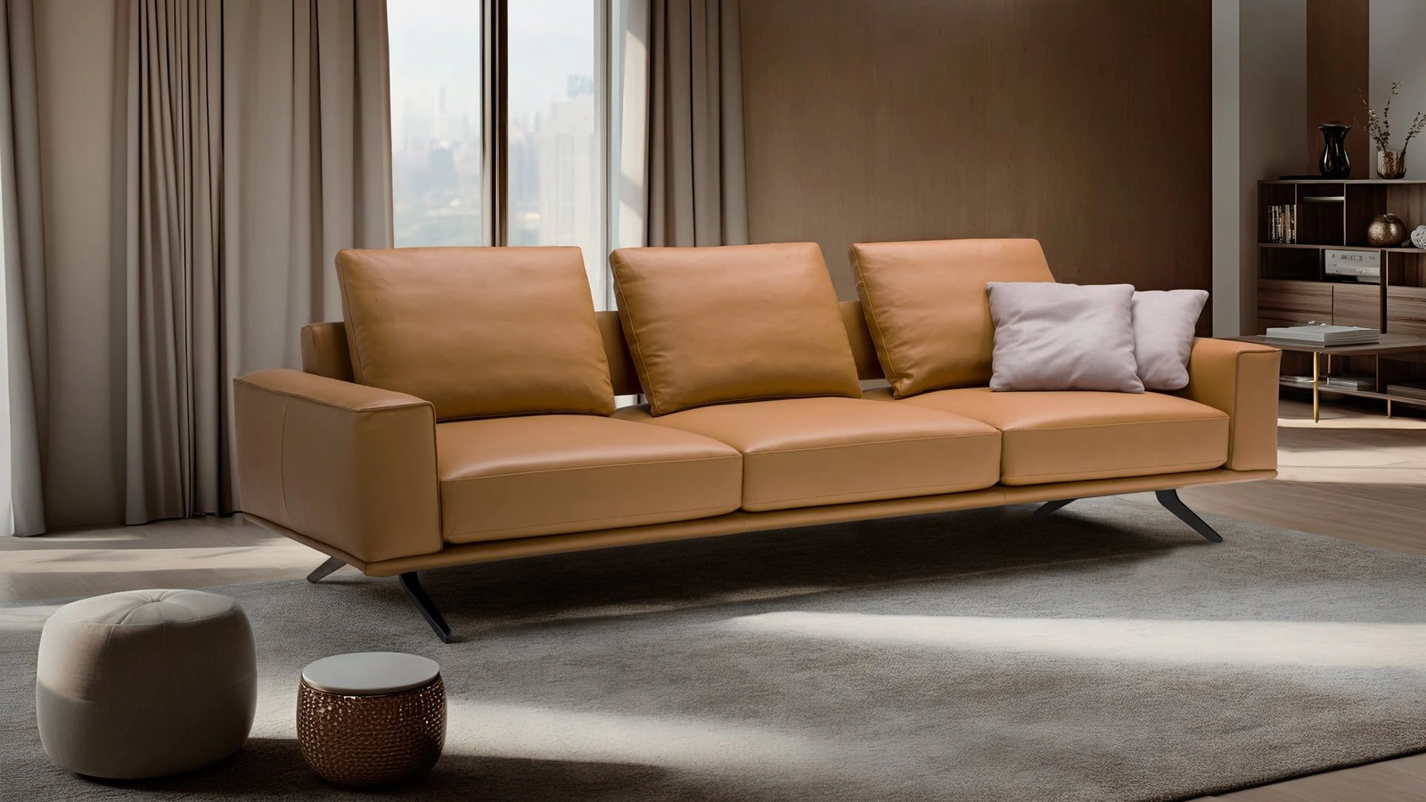 Divano lineare in pelle Cole di Franco Ferri