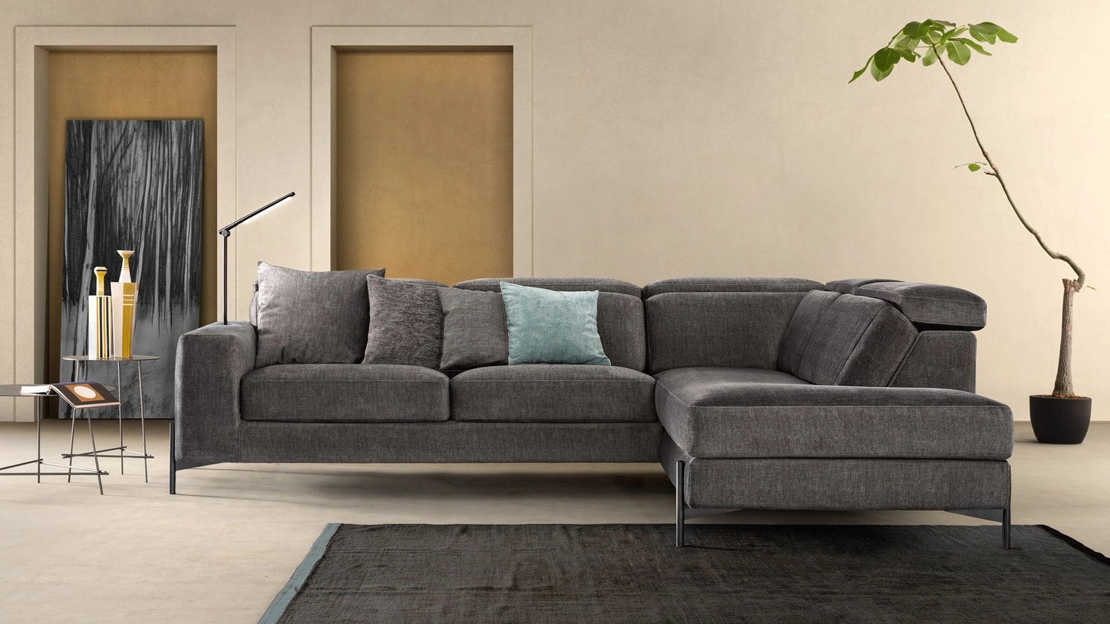 Divano Relax in tessuto con penisola Space Fly di Samoa