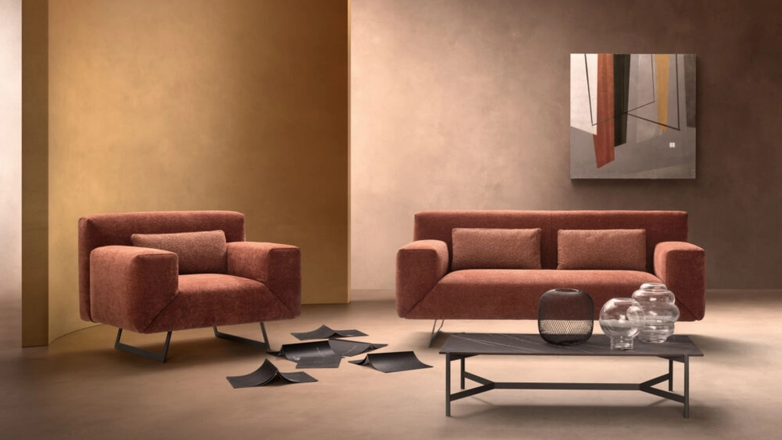 Divano lineare in tessuto Spin di Samoa