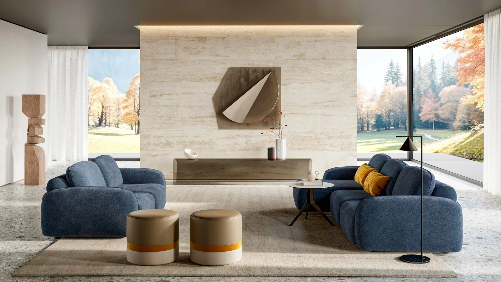 Salotto in tessuto Susa con penisola e lineare di Le Comfort