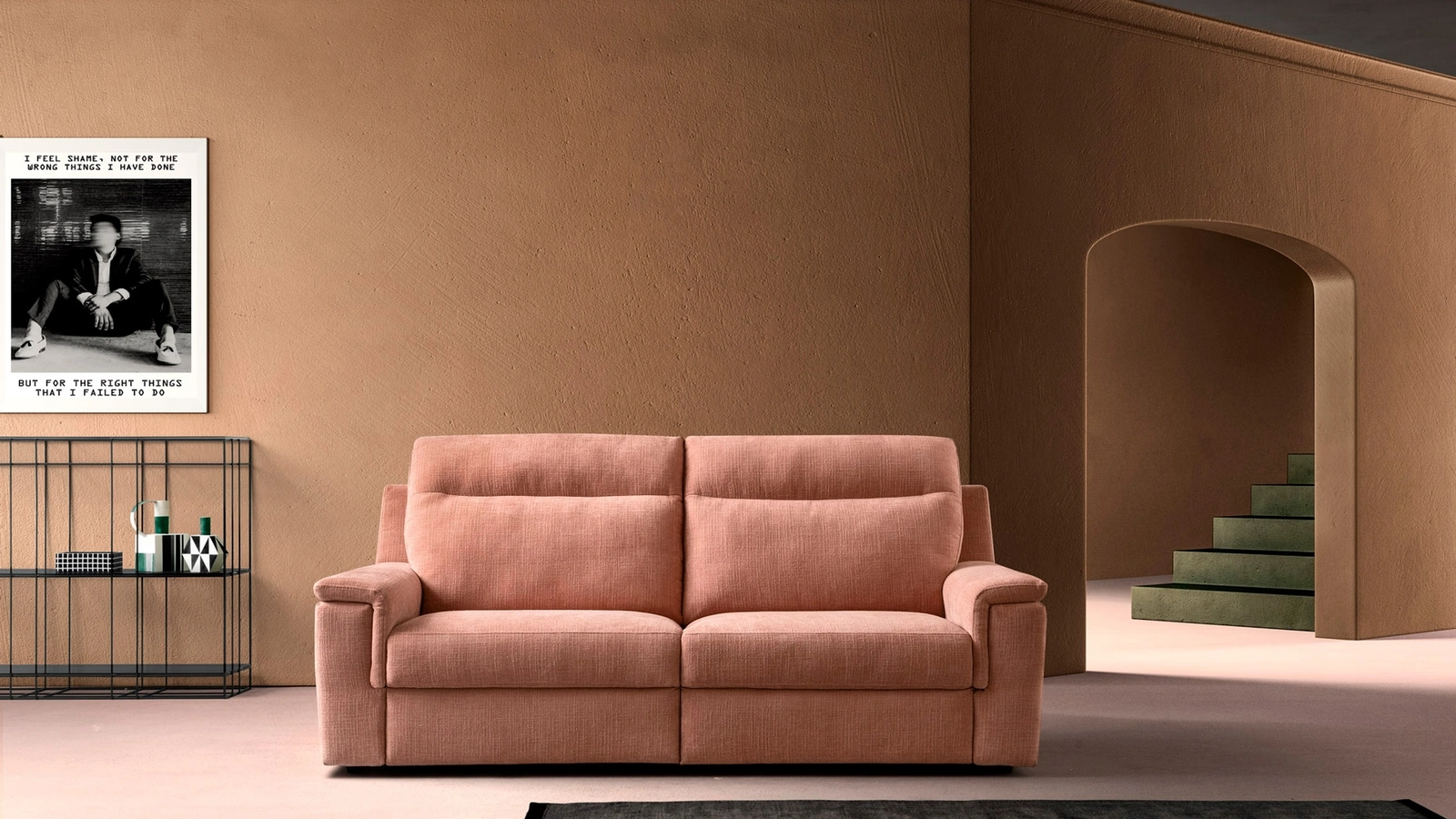 Divano Relax lineare in tessuto Swing Bent di Samoa