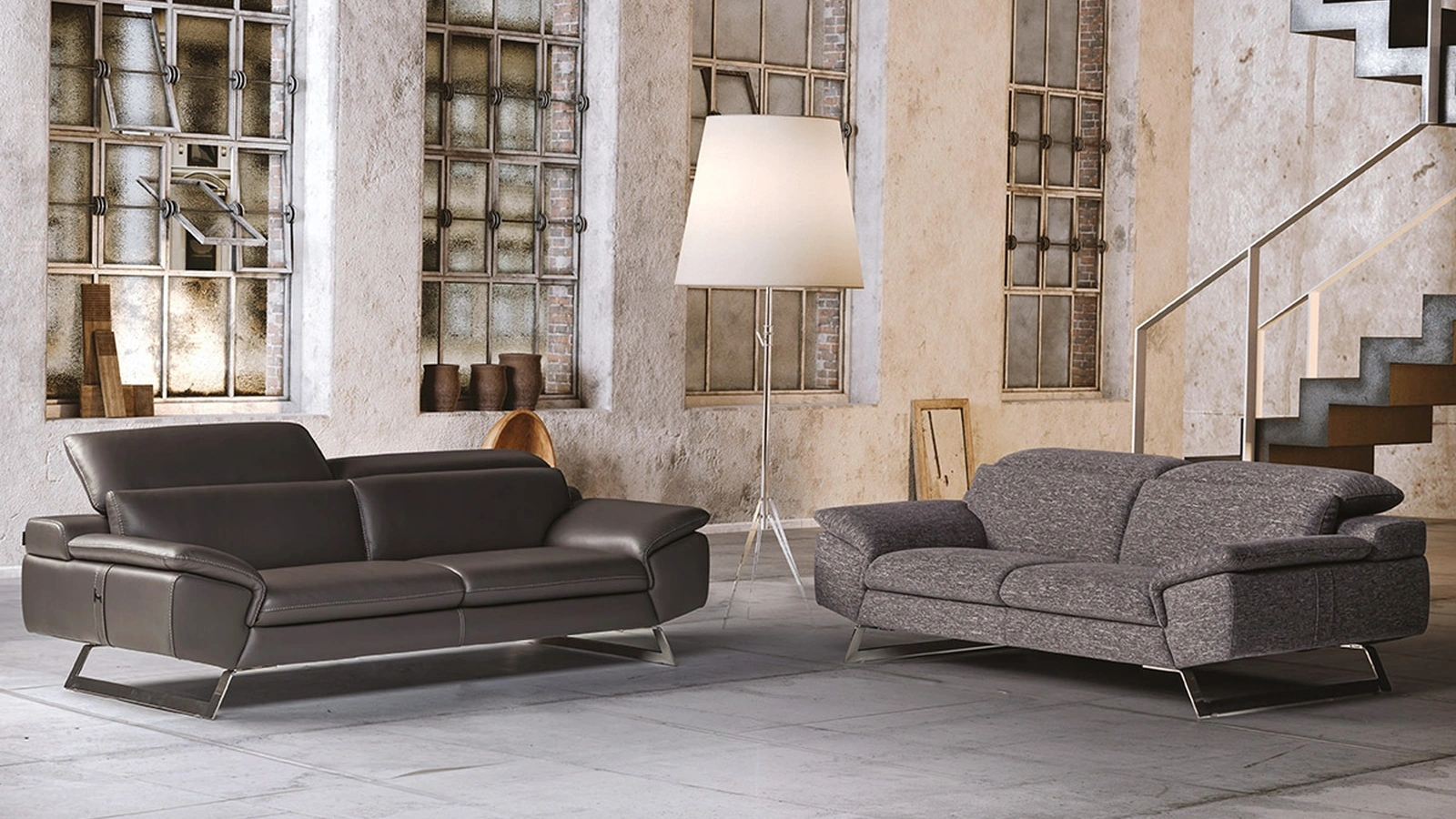Salotto Zuma in pelle e tessuto di Nicoletti Home