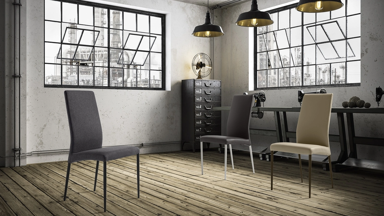 Sedia Bond in ecopelle o tessuto con struttura in metallo verniciato di Zamagna