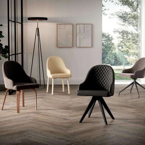 Sedia Demetra in pelle o tessuto di Ozzio