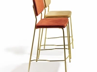 Sgabello Ginger Stool in velluto antimacchia arancio e senape con base in ottone lucido di La Seggiola