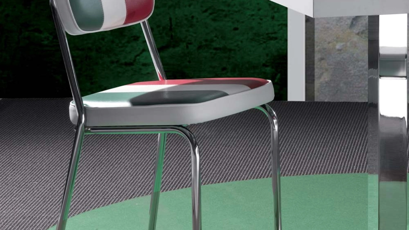 Sedia Hollywood-Sprint in ecopelle imbottita Italian Flag con base in metallo cromato di La Seggiola