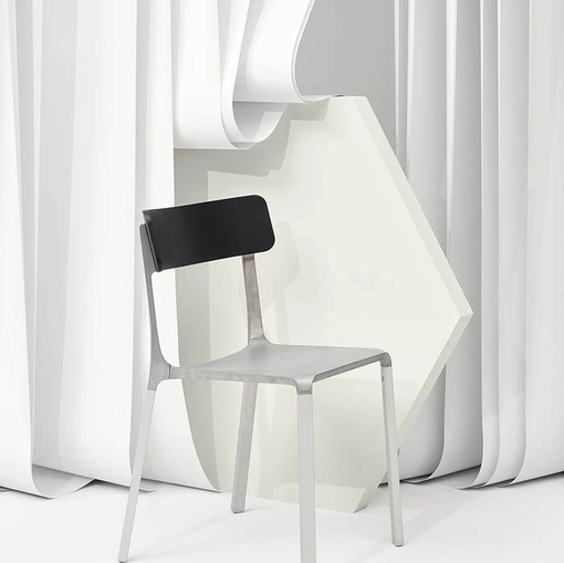 Sedia Ruelle in alluminio grezzo con schienale in Rovere di Infiniti