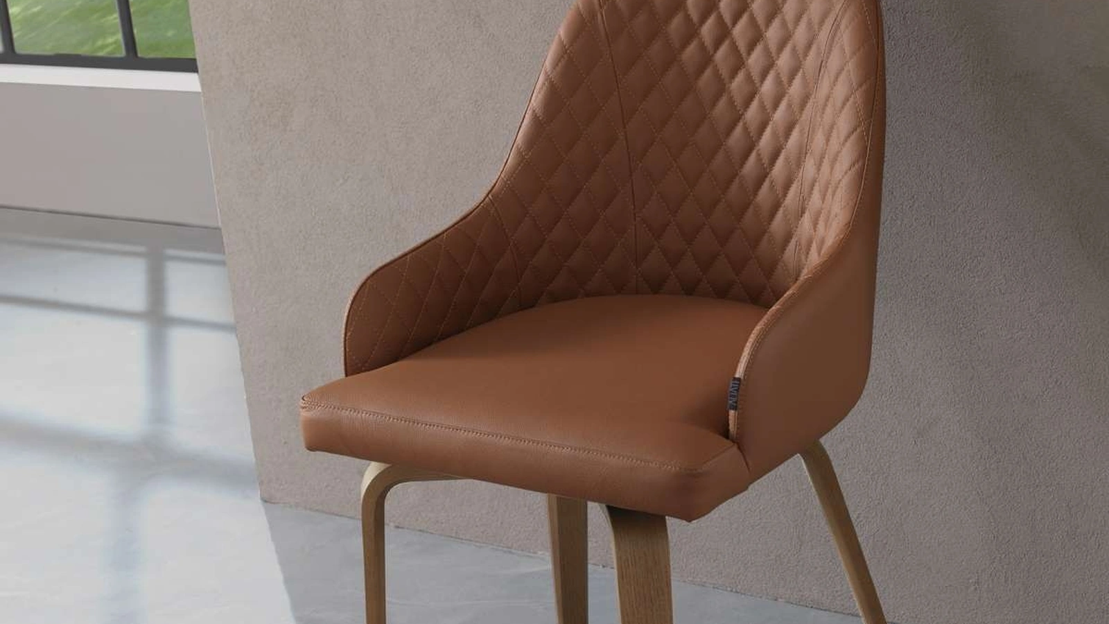 Sedia Atena in pelle con gambe in legno di Ozzio